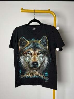 Vintage Caballo Wild Wolf Pack Graphic T-Shirt Black Size Medium